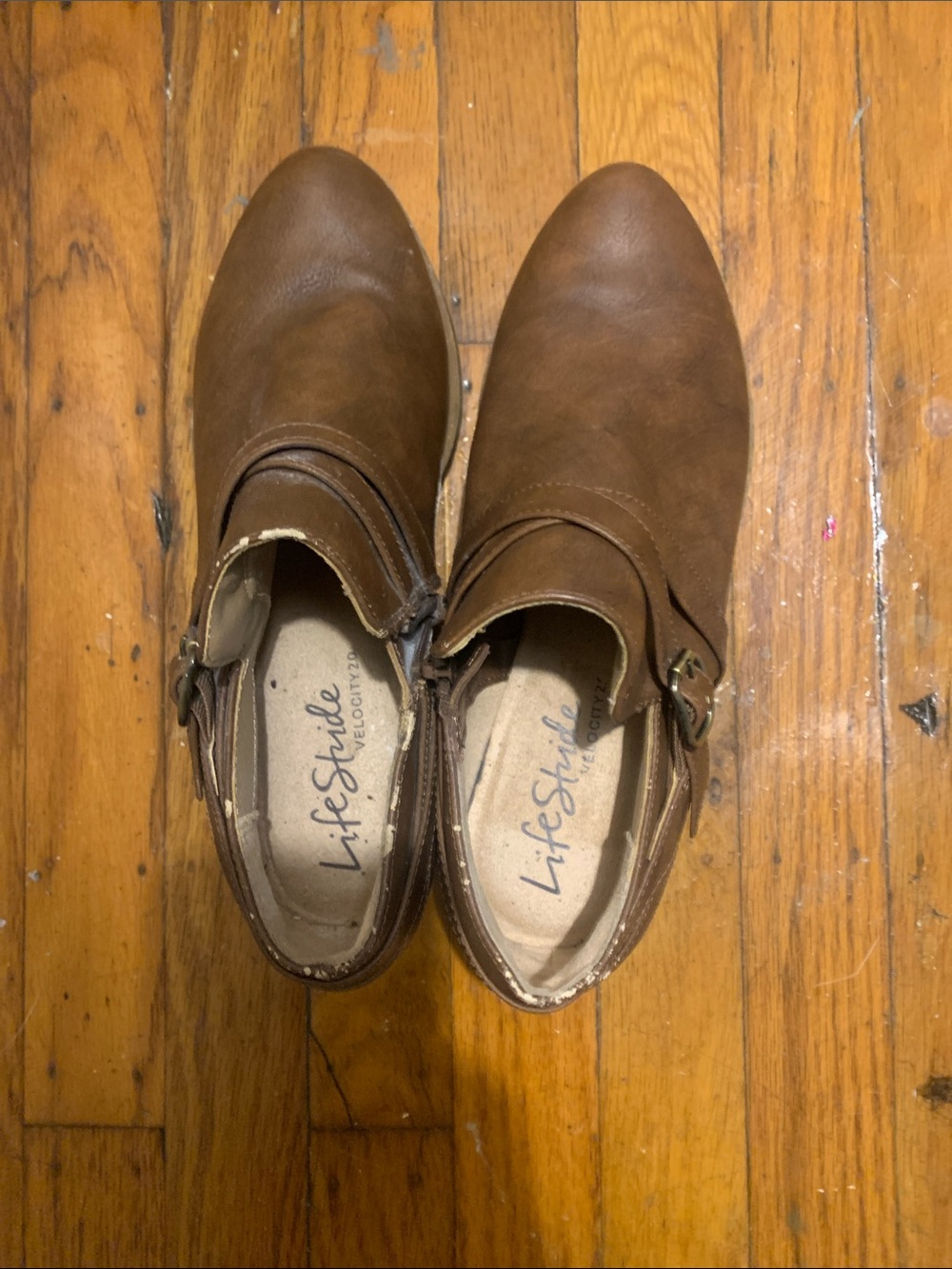 Life Stride Brown Leather Slip-On Booties